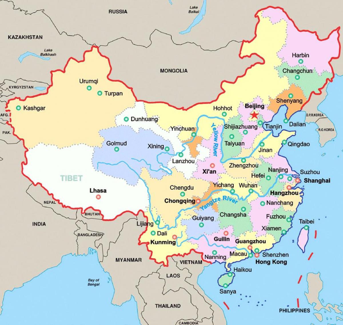 Mapa de China con las principales ciudades