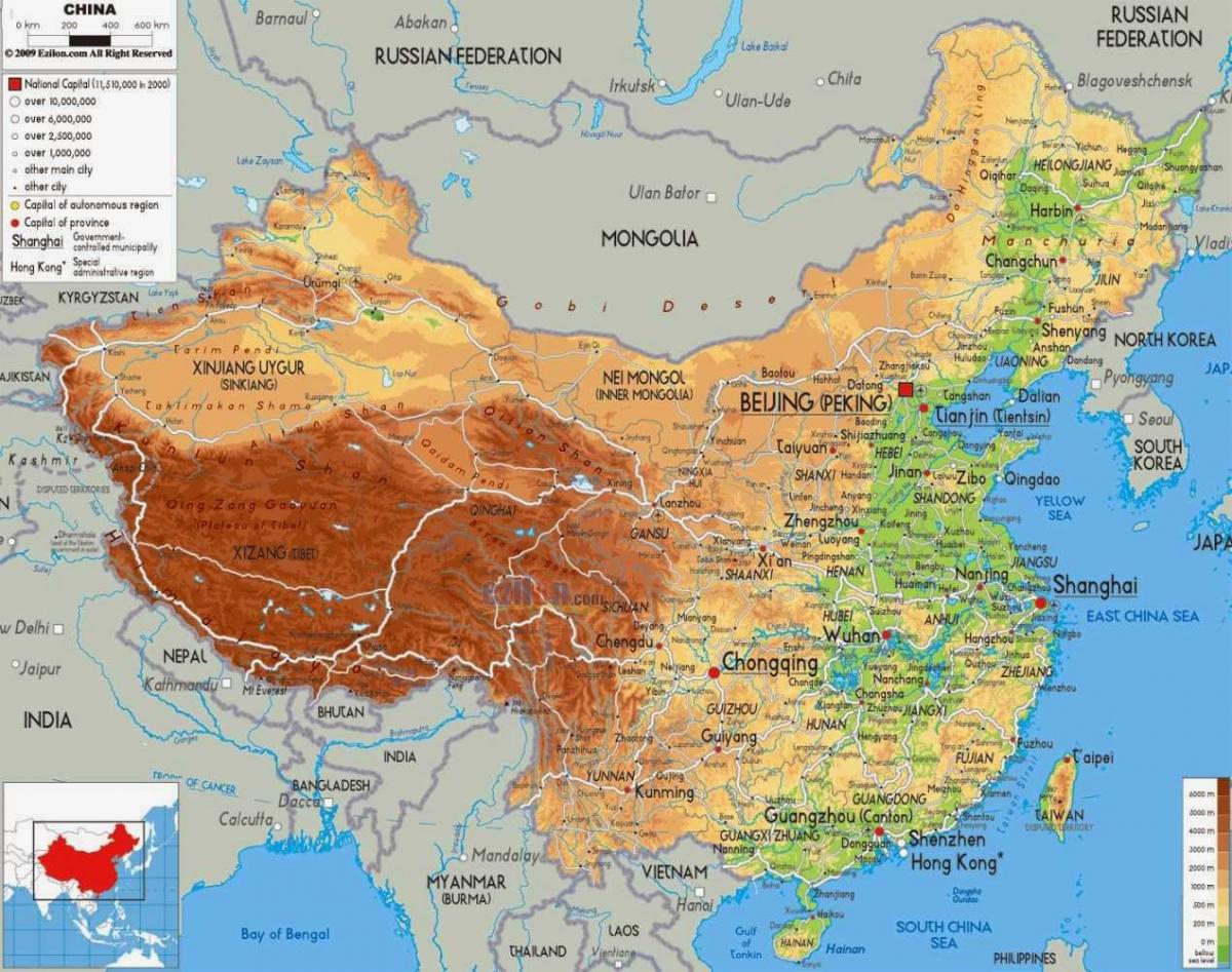Mapa de altitud de China